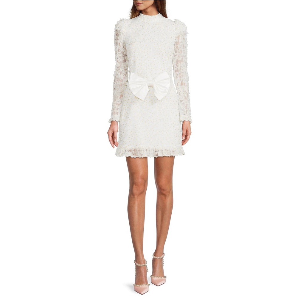 Antonio Melina x Nicola Bathie Julianna Ruffled Mock Neck Embroidered Dress